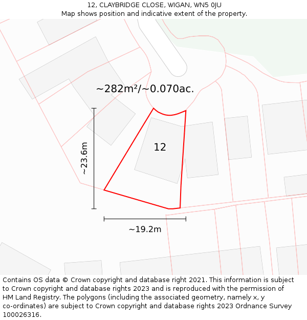 12, CLAYBRIDGE CLOSE, WIGAN, WN5 0JU: Plot and title map