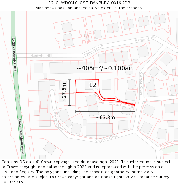 12, CLAYDON CLOSE, BANBURY, OX16 2DB: Plot and title map