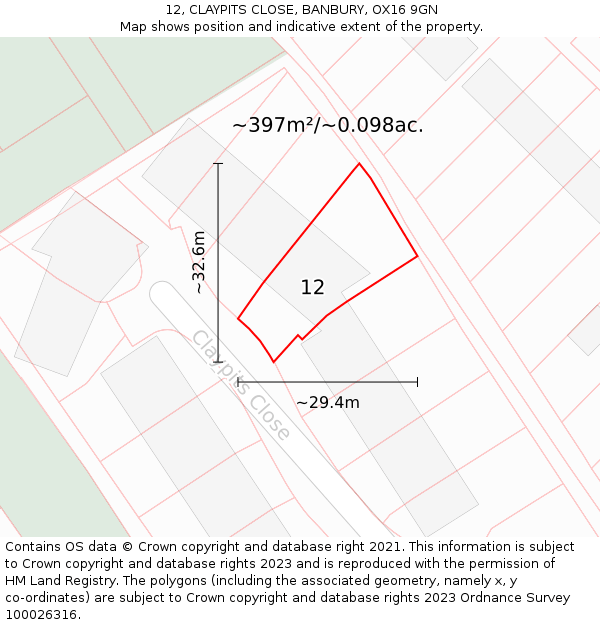 12, CLAYPITS CLOSE, BANBURY, OX16 9GN: Plot and title map
