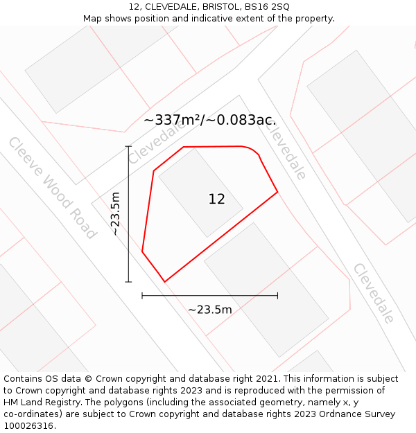 12, CLEVEDALE, BRISTOL, BS16 2SQ: Plot and title map