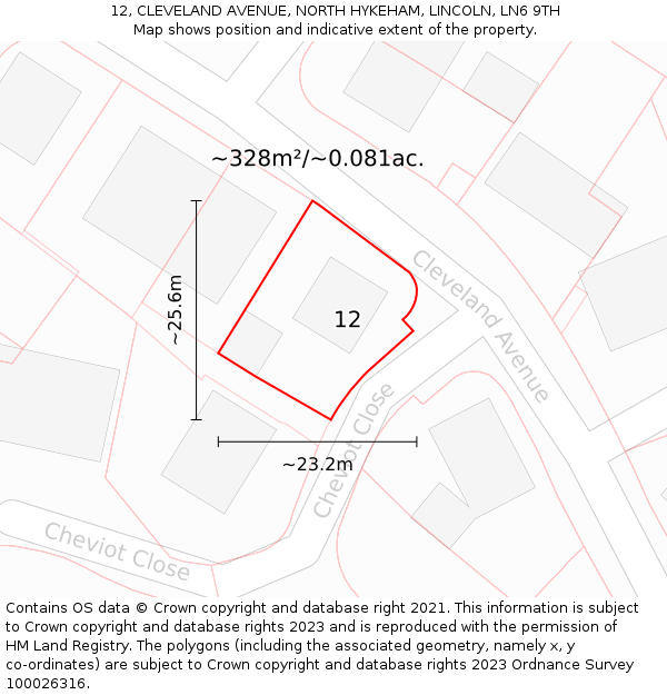 12, CLEVELAND AVENUE, NORTH HYKEHAM, LINCOLN, LN6 9TH: Plot and title map