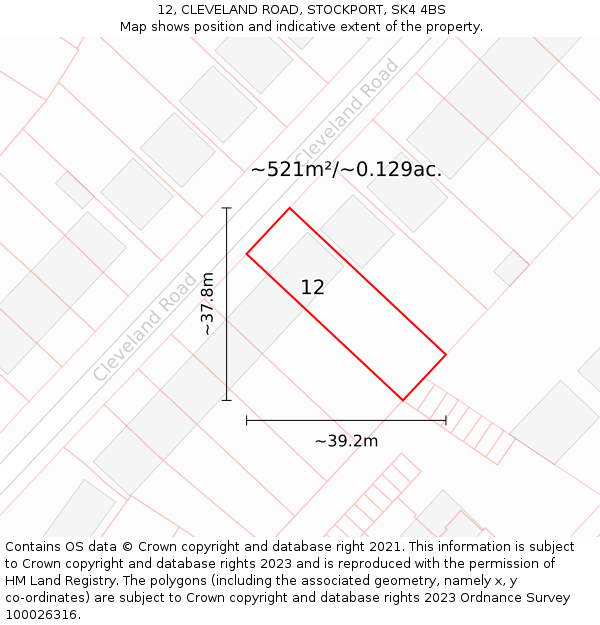 12, CLEVELAND ROAD, STOCKPORT, SK4 4BS: Plot and title map