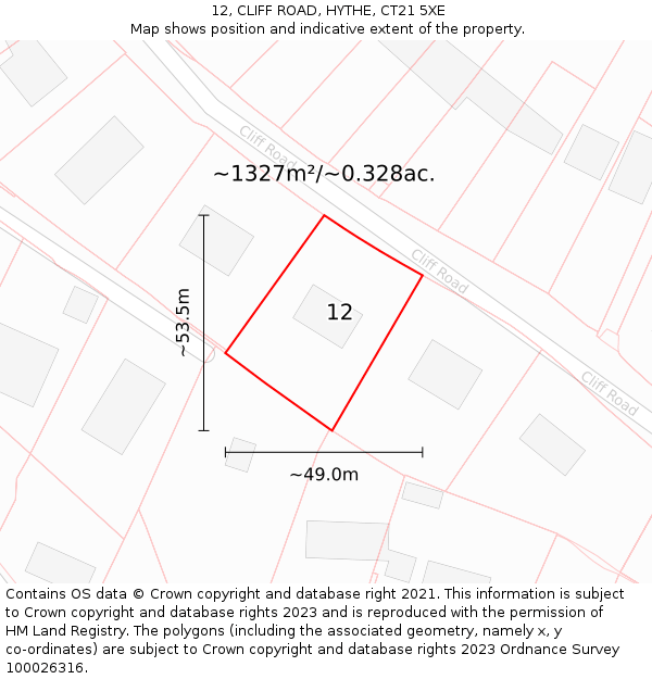 12, CLIFF ROAD, HYTHE, CT21 5XE: Plot and title map