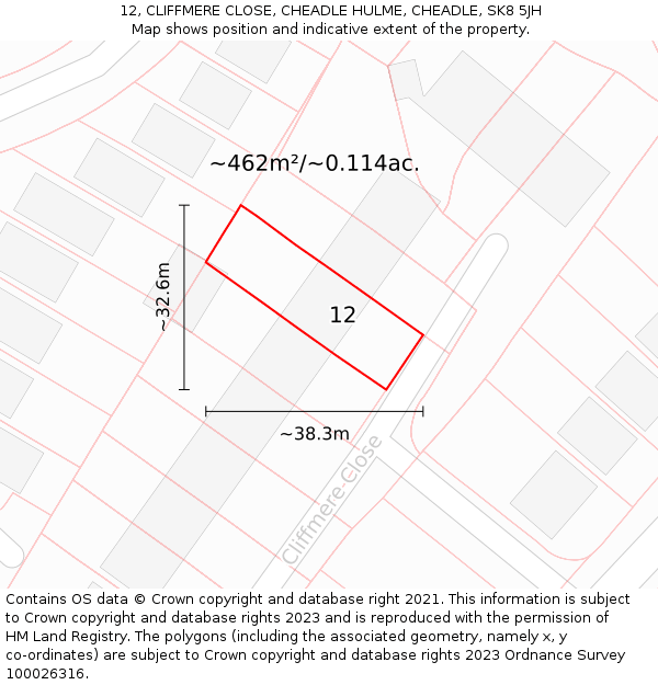 12, CLIFFMERE CLOSE, CHEADLE HULME, CHEADLE, SK8 5JH: Plot and title map