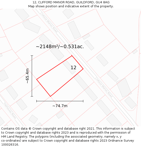 12, CLIFFORD MANOR ROAD, GUILDFORD, GU4 8AG: Plot and title map