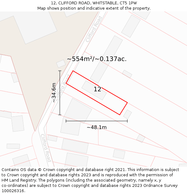 12, CLIFFORD ROAD, WHITSTABLE, CT5 1PW: Plot and title map