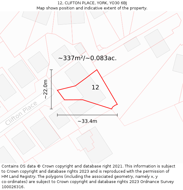 12, CLIFTON PLACE, YORK, YO30 6BJ: Plot and title map