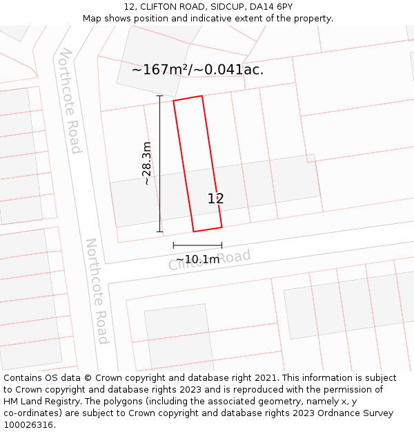 12, CLIFTON ROAD, SIDCUP, DA14 6PY: Plot and title map