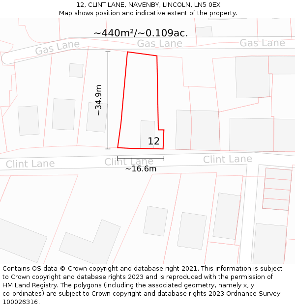 12, CLINT LANE, NAVENBY, LINCOLN, LN5 0EX: Plot and title map