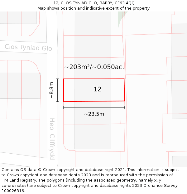 12, CLOS TYNIAD GLO, BARRY, CF63 4QQ: Plot and title map