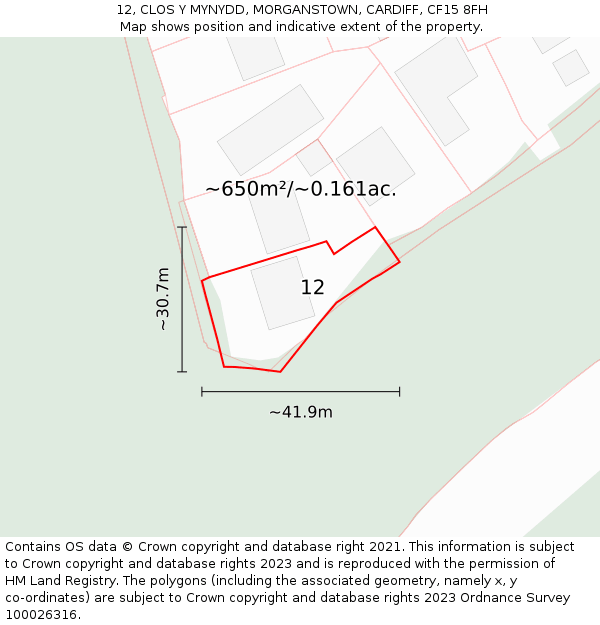 12, CLOS Y MYNYDD, MORGANSTOWN, CARDIFF, CF15 8FH: Plot and title map