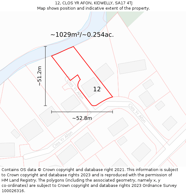 12, CLOS YR AFON, KIDWELLY, SA17 4TJ: Plot and title map