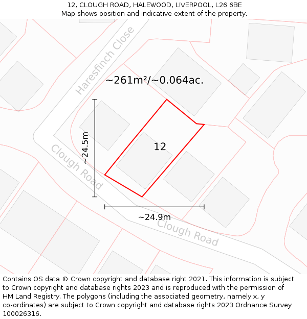 12, CLOUGH ROAD, HALEWOOD, LIVERPOOL, L26 6BE: Plot and title map