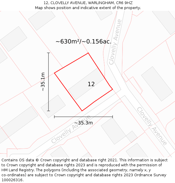 12, CLOVELLY AVENUE, WARLINGHAM, CR6 9HZ: Plot and title map
