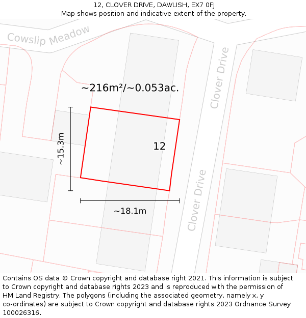 12, CLOVER DRIVE, DAWLISH, EX7 0FJ: Plot and title map