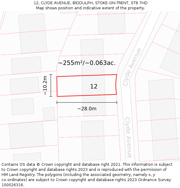 12, CLYDE AVENUE, BIDDULPH, STOKE-ON-TRENT, ST8 7HD: Plot and title map