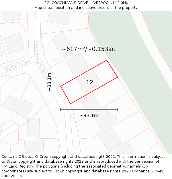 12, COACHMANS DRIVE, LIVERPOOL, L12 0HX: Plot and title map