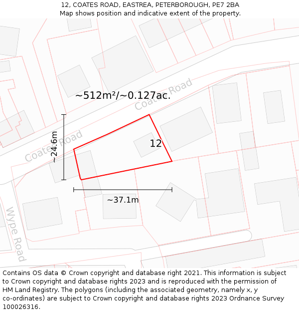 12, COATES ROAD, EASTREA, PETERBOROUGH, PE7 2BA: Plot and title map