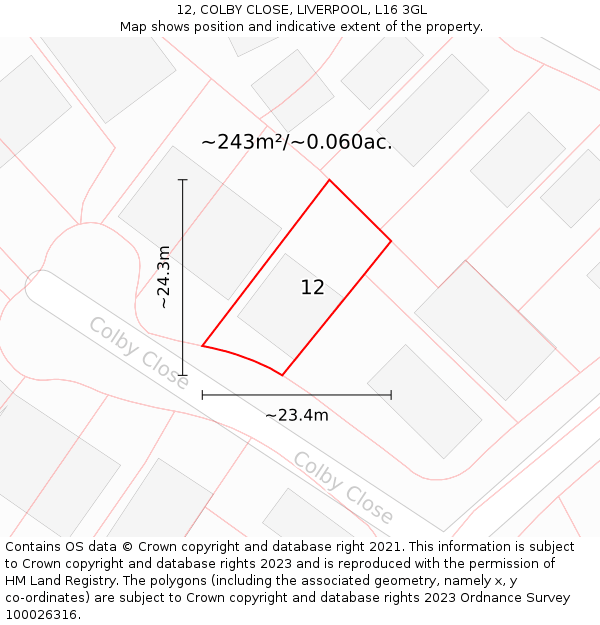 12, COLBY CLOSE, LIVERPOOL, L16 3GL: Plot and title map