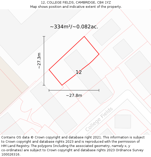 12, COLLEGE FIELDS, CAMBRIDGE, CB4 1YZ: Plot and title map