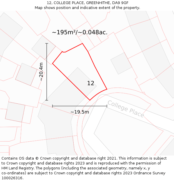 12, COLLEGE PLACE, GREENHITHE, DA9 9GF: Plot and title map