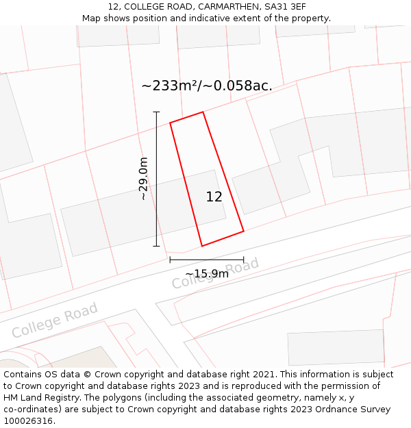 12, COLLEGE ROAD, CARMARTHEN, SA31 3EF: Plot and title map