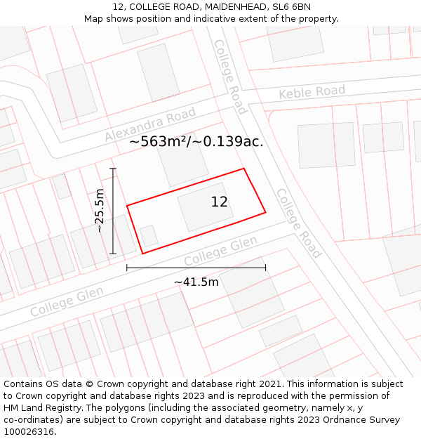 12, COLLEGE ROAD, MAIDENHEAD, SL6 6BN: Plot and title map