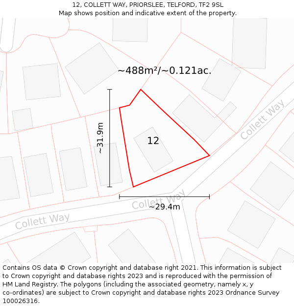 12, COLLETT WAY, PRIORSLEE, TELFORD, TF2 9SL: Plot and title map