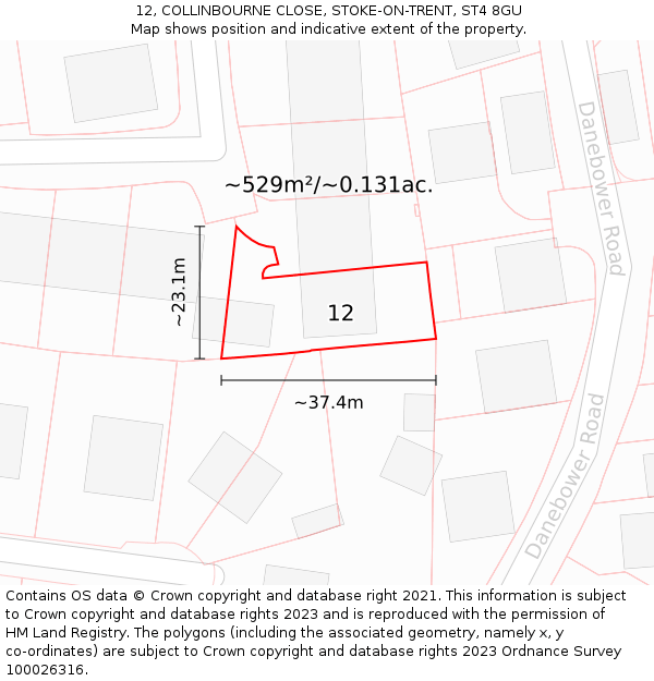 12, COLLINBOURNE CLOSE, STOKE-ON-TRENT, ST4 8GU: Plot and title map