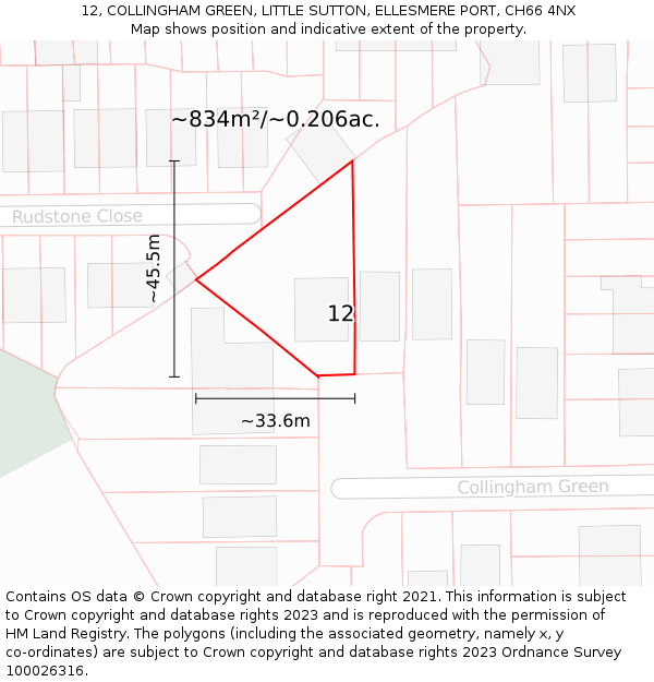 12, COLLINGHAM GREEN, LITTLE SUTTON, ELLESMERE PORT, CH66 4NX: Plot and title map