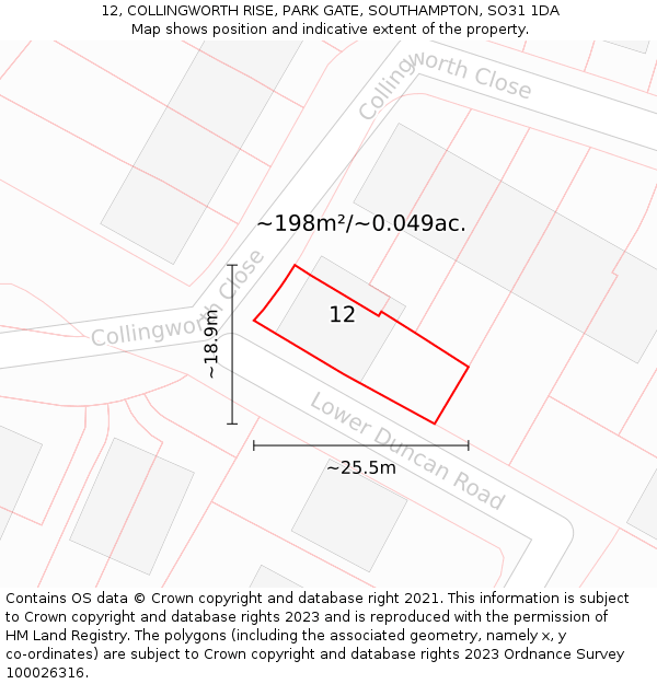 12, COLLINGWORTH RISE, PARK GATE, SOUTHAMPTON, SO31 1DA: Plot and title map