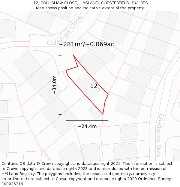 12, COLLISHAW CLOSE, HASLAND, CHESTERFIELD, S41 0ES: Plot and title map