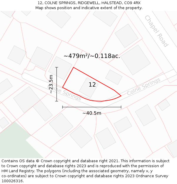 12, COLNE SPRINGS, RIDGEWELL, HALSTEAD, CO9 4RX: Plot and title map