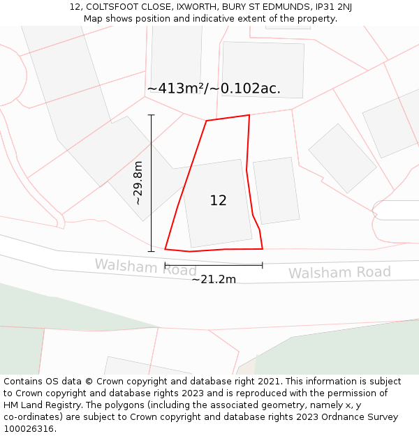 12, COLTSFOOT CLOSE, IXWORTH, BURY ST EDMUNDS, IP31 2NJ: Plot and title map