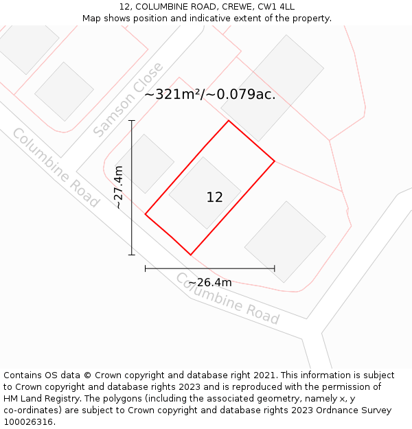 12, COLUMBINE ROAD, CREWE, CW1 4LL: Plot and title map