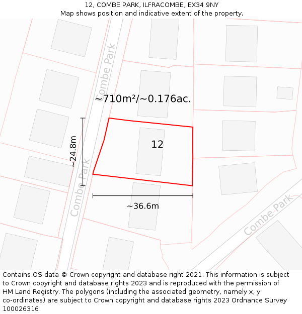 12, COMBE PARK, ILFRACOMBE, EX34 9NY: Plot and title map