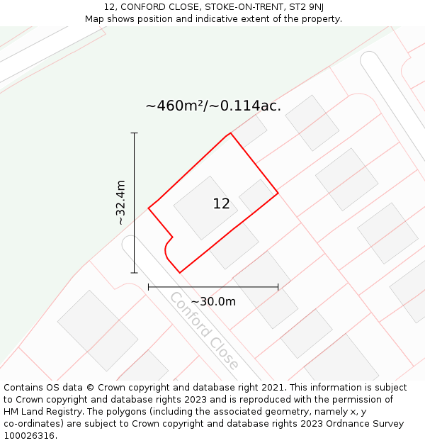 12, CONFORD CLOSE, STOKE-ON-TRENT, ST2 9NJ: Plot and title map