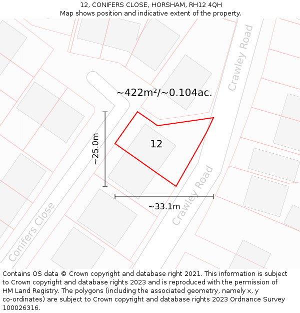 12, CONIFERS CLOSE, HORSHAM, RH12 4QH: Plot and title map