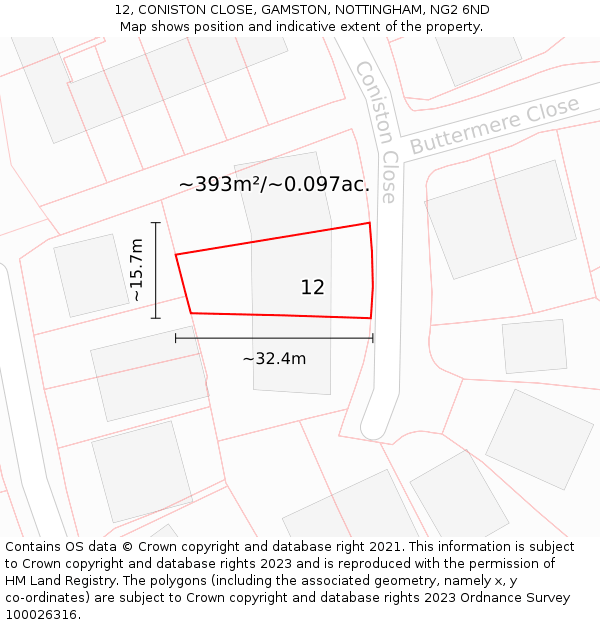 12, CONISTON CLOSE, GAMSTON, NOTTINGHAM, NG2 6ND: Plot and title map