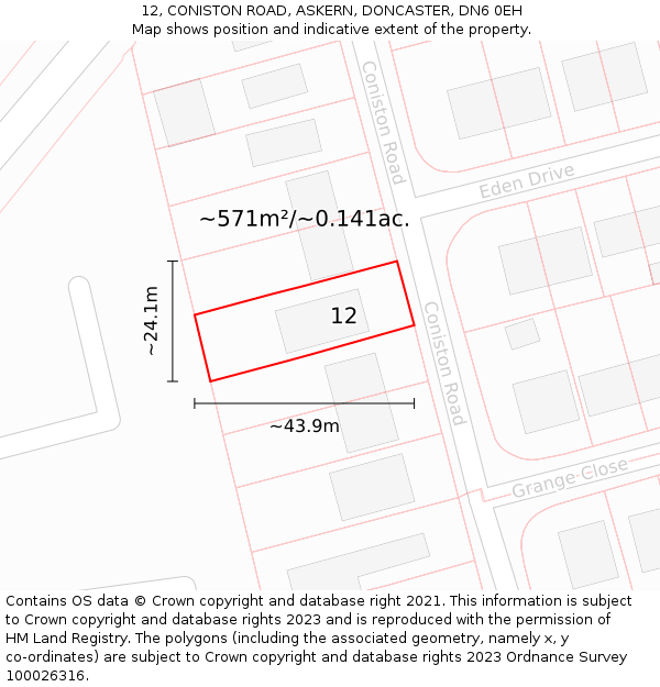 12, CONISTON ROAD, ASKERN, DONCASTER, DN6 0EH: Plot and title map