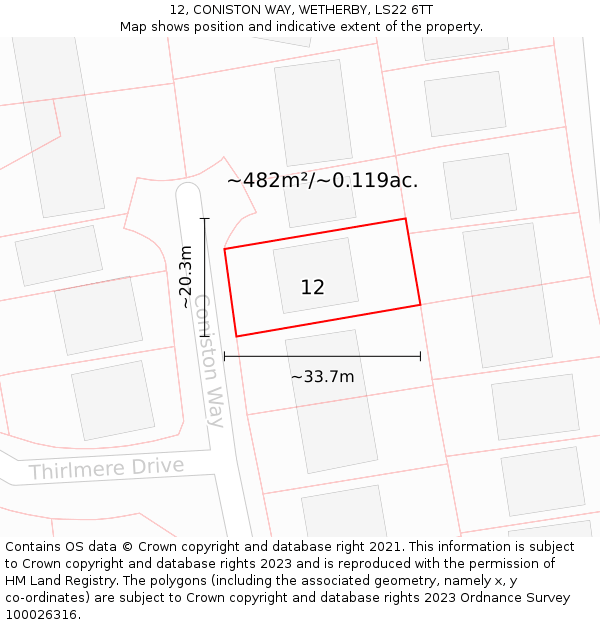 12, CONISTON WAY, WETHERBY, LS22 6TT: Plot and title map