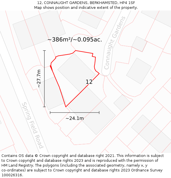 12, CONNAUGHT GARDENS, BERKHAMSTED, HP4 1SF: Plot and title map