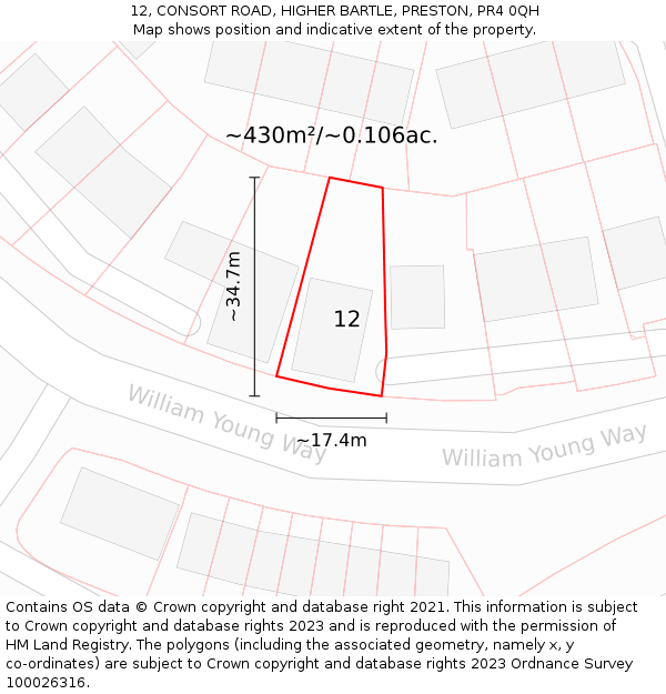 12, CONSORT ROAD, HIGHER BARTLE, PRESTON, PR4 0QH: Plot and title map