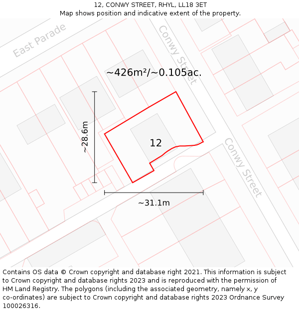 12, CONWY STREET, RHYL, LL18 3ET: Plot and title map