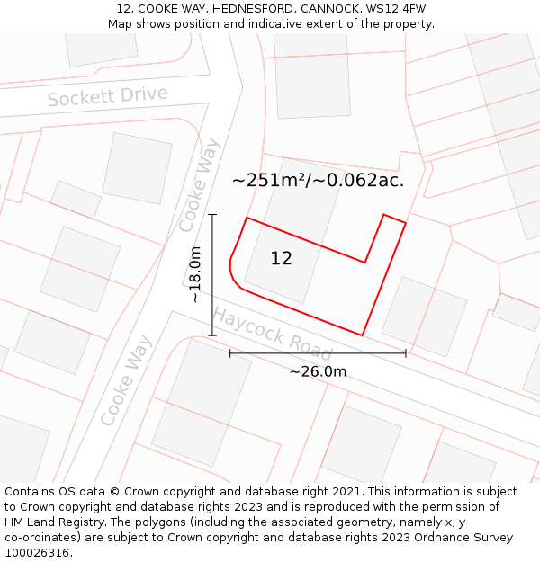 12, COOKE WAY, HEDNESFORD, CANNOCK, WS12 4FW: Plot and title map