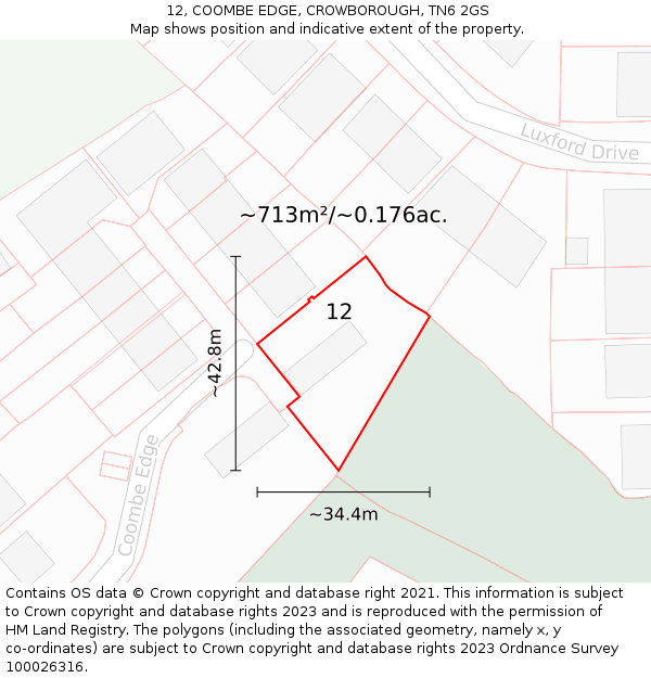 12, COOMBE EDGE, CROWBOROUGH, TN6 2GS: Plot and title map