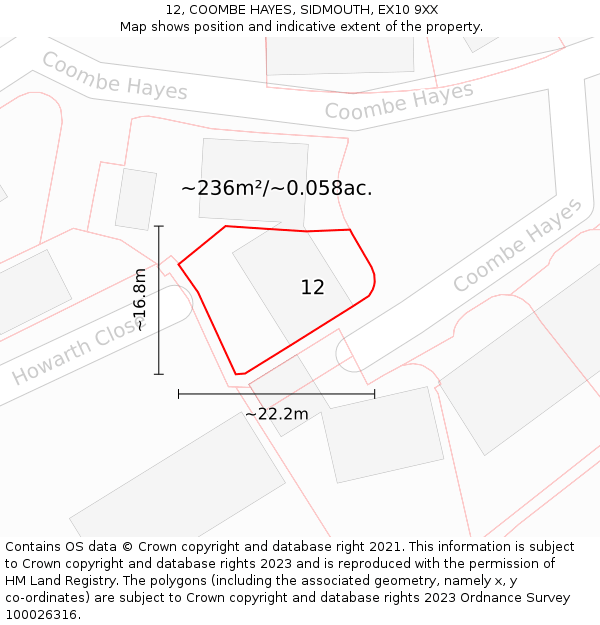 12, COOMBE HAYES, SIDMOUTH, EX10 9XX: Plot and title map