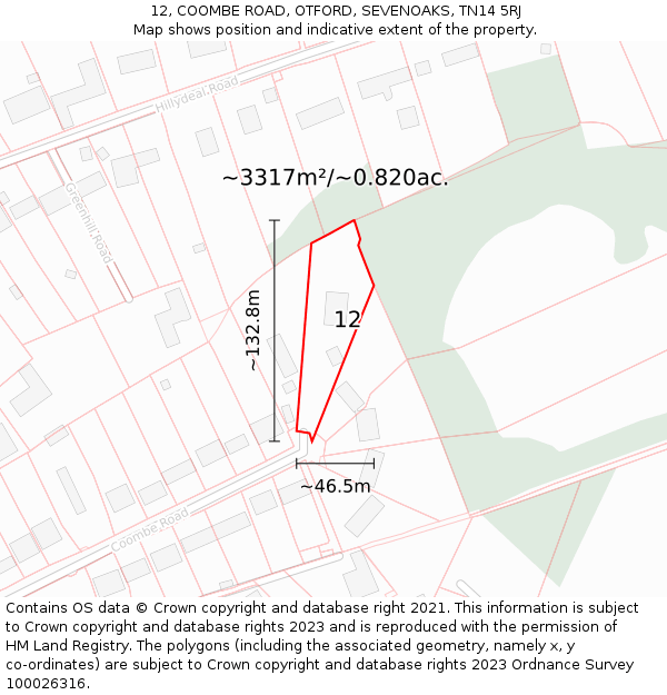 12, COOMBE ROAD, OTFORD, SEVENOAKS, TN14 5RJ: Plot and title map