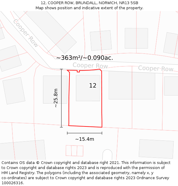 12, COOPER ROW, BRUNDALL, NORWICH, NR13 5SB: Plot and title map