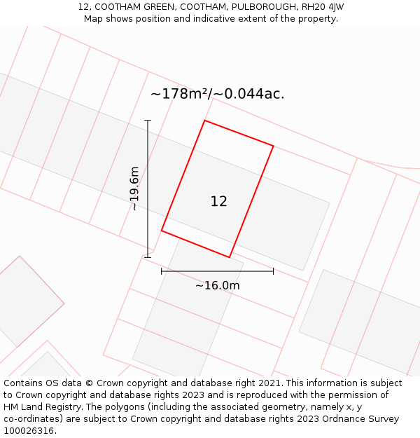 12, COOTHAM GREEN, COOTHAM, PULBOROUGH, RH20 4JW: Plot and title map